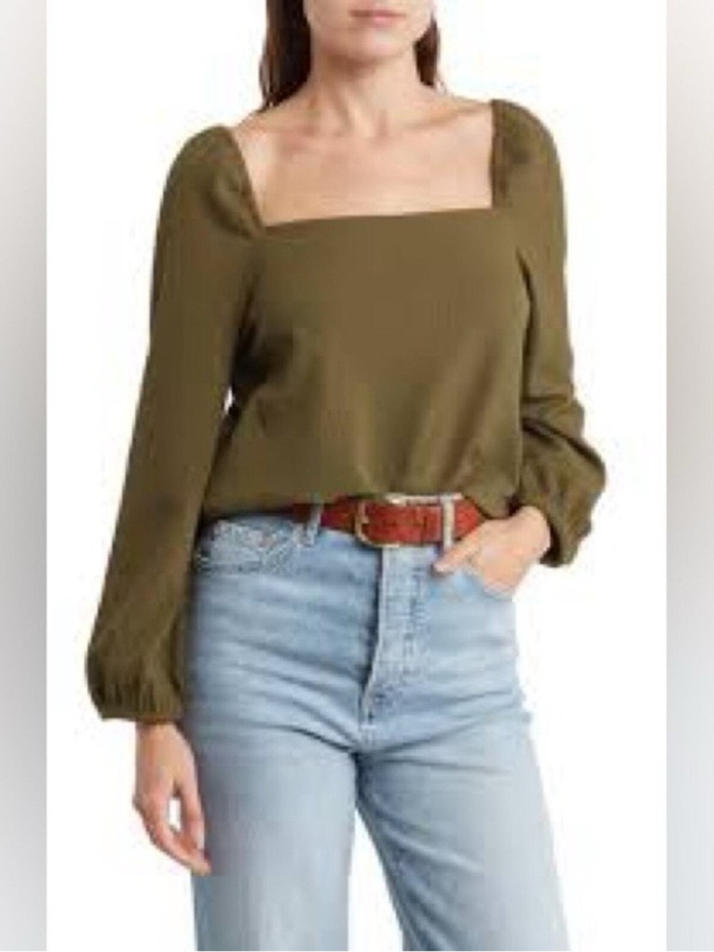 Madewell • NWT Olive Square-Neck Long-Sleeve Women's Top PTP 17-20”
